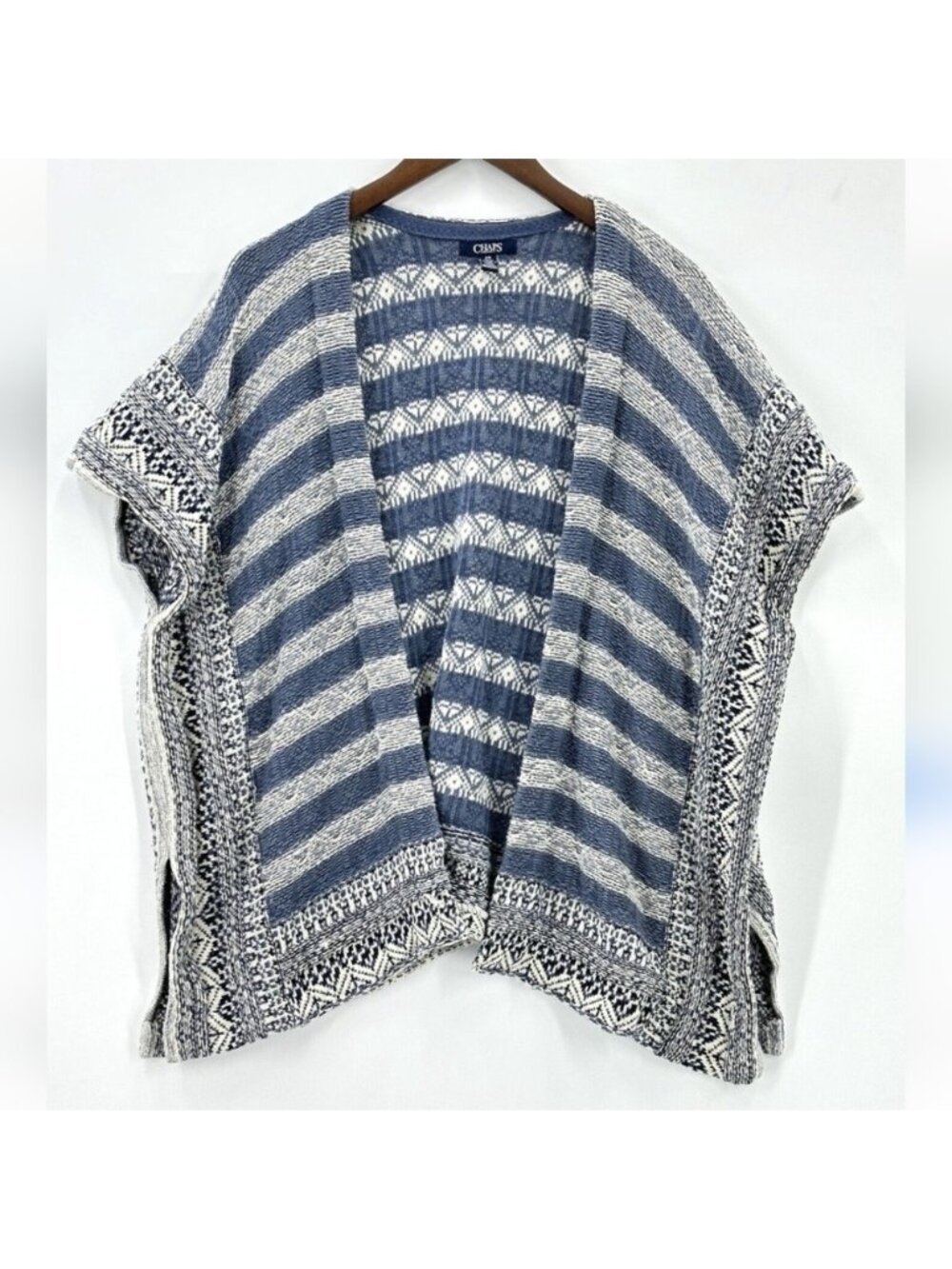 Chaps Blue Woven Open Front Poncho Cardigan Southwestern Cowgirl Womens Medium